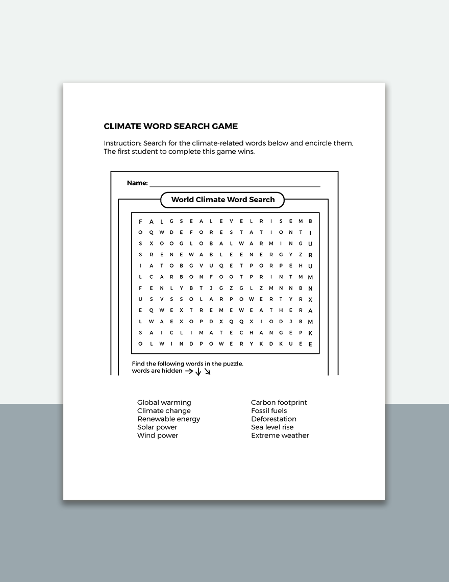 Free World Climate Game Template to Edit Online