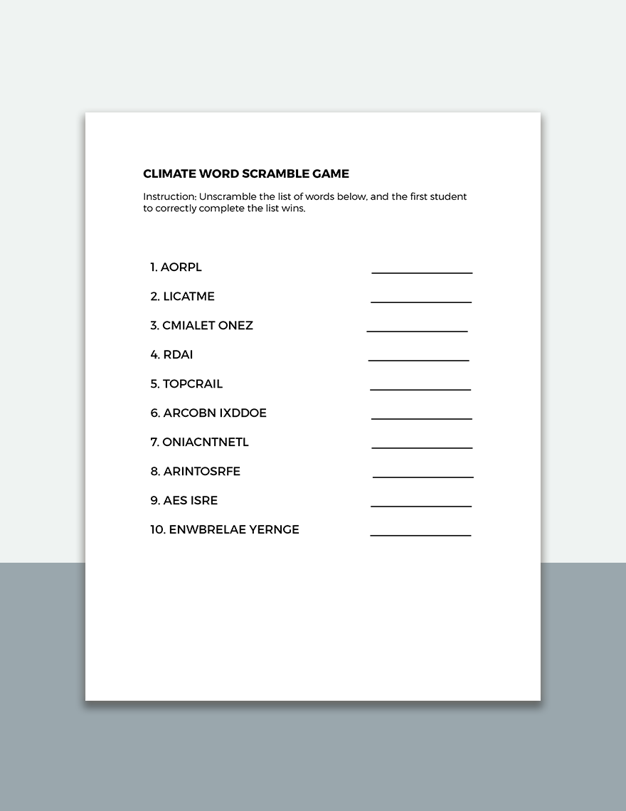 Free World Climate Game Template to Edit Online