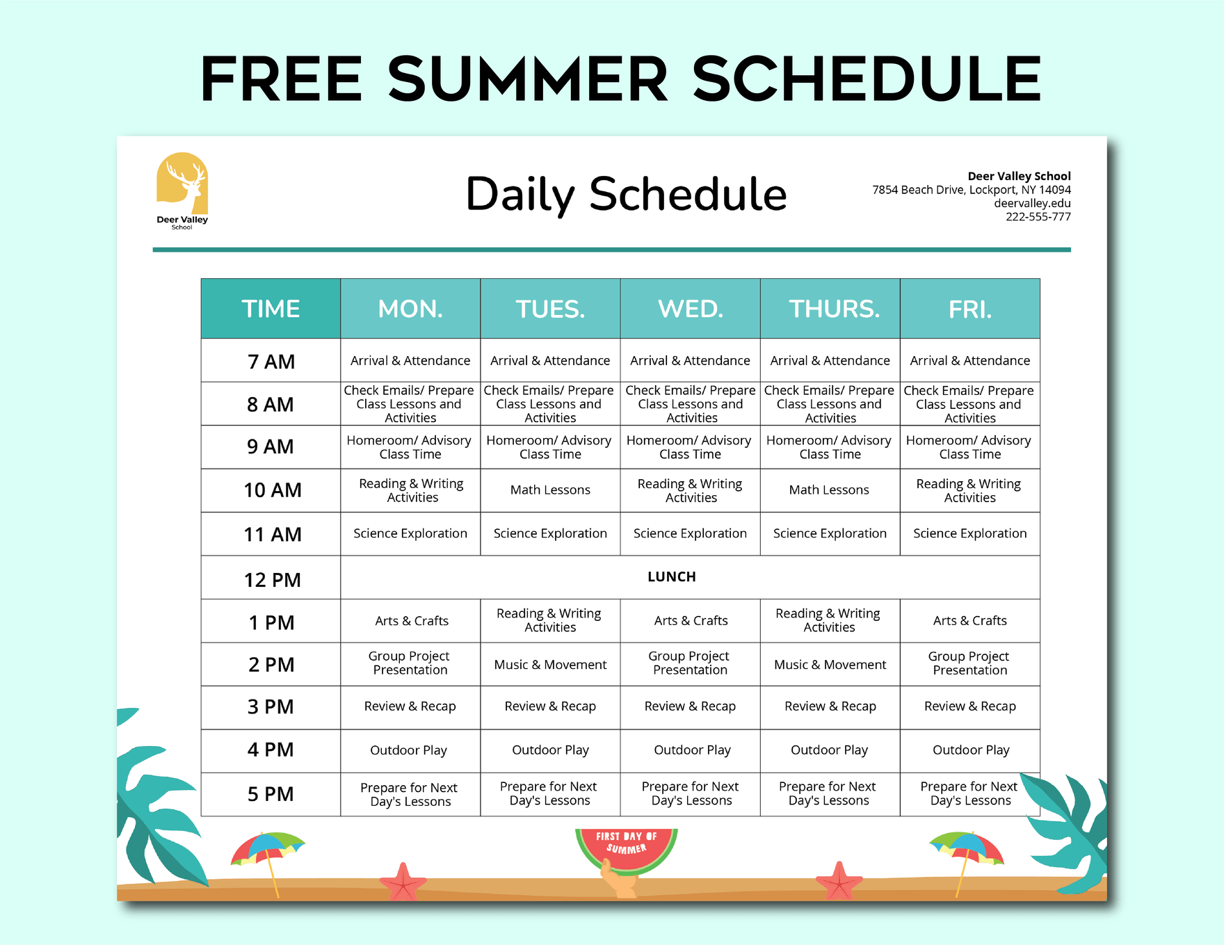 Free Summer Schedule