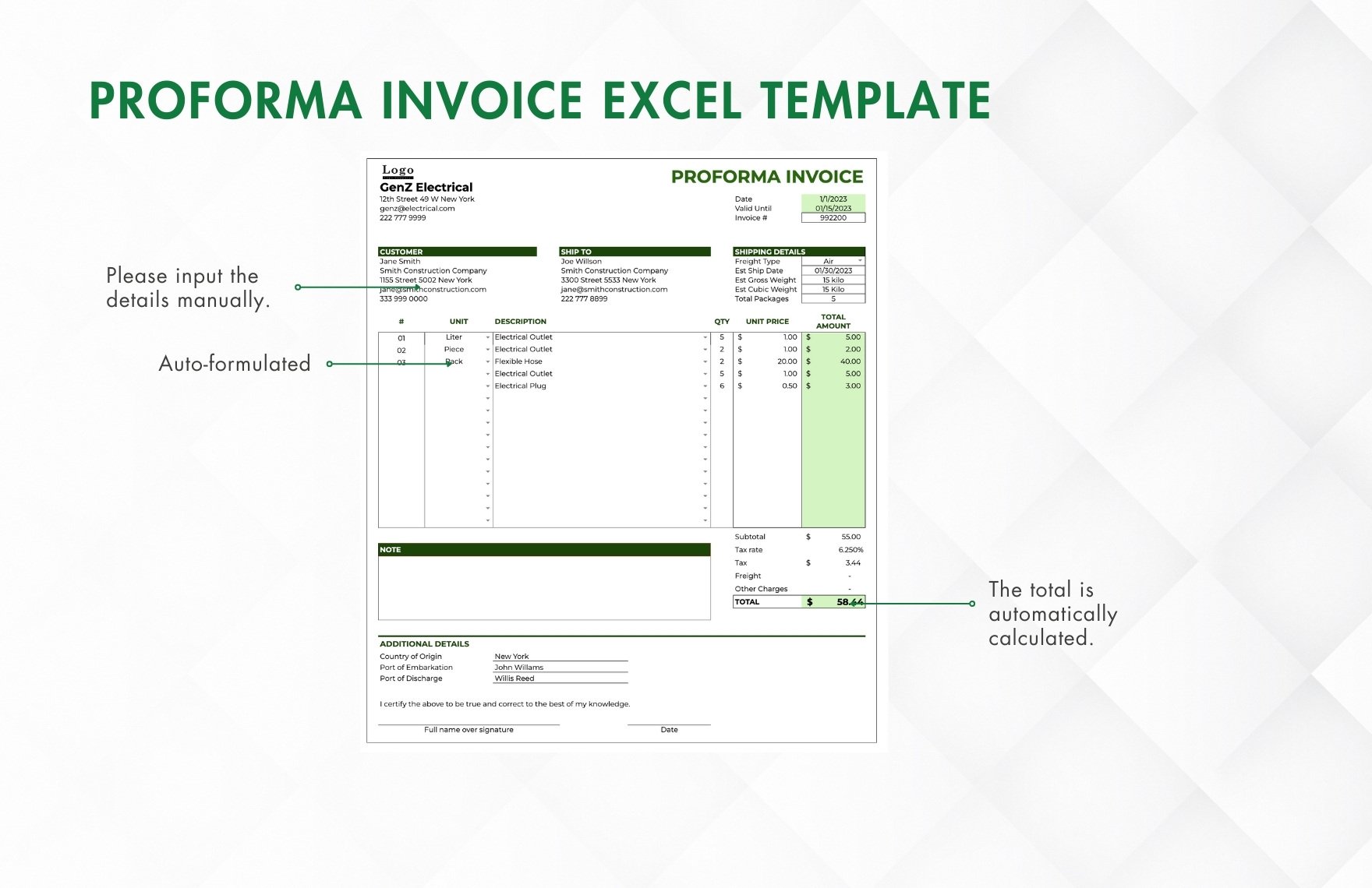 Proforma Invoice Excel Template