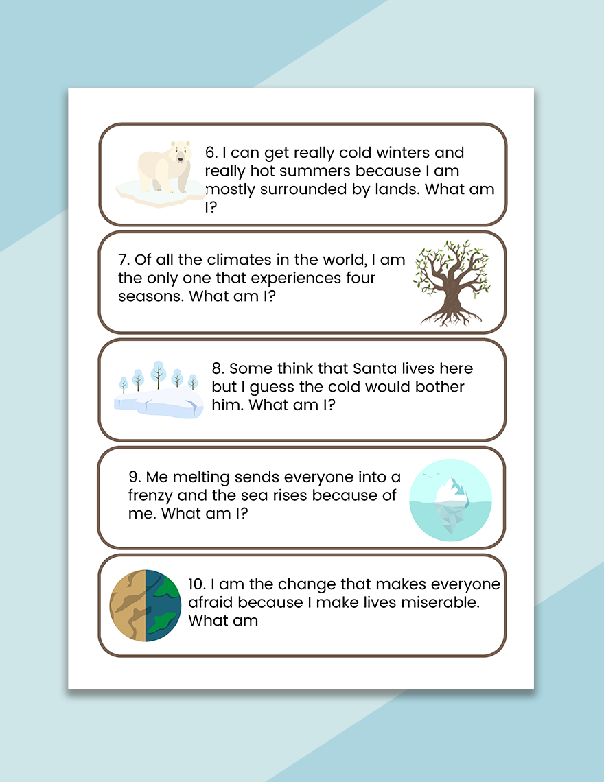 Free World Climate Riddle Template to Edit Online