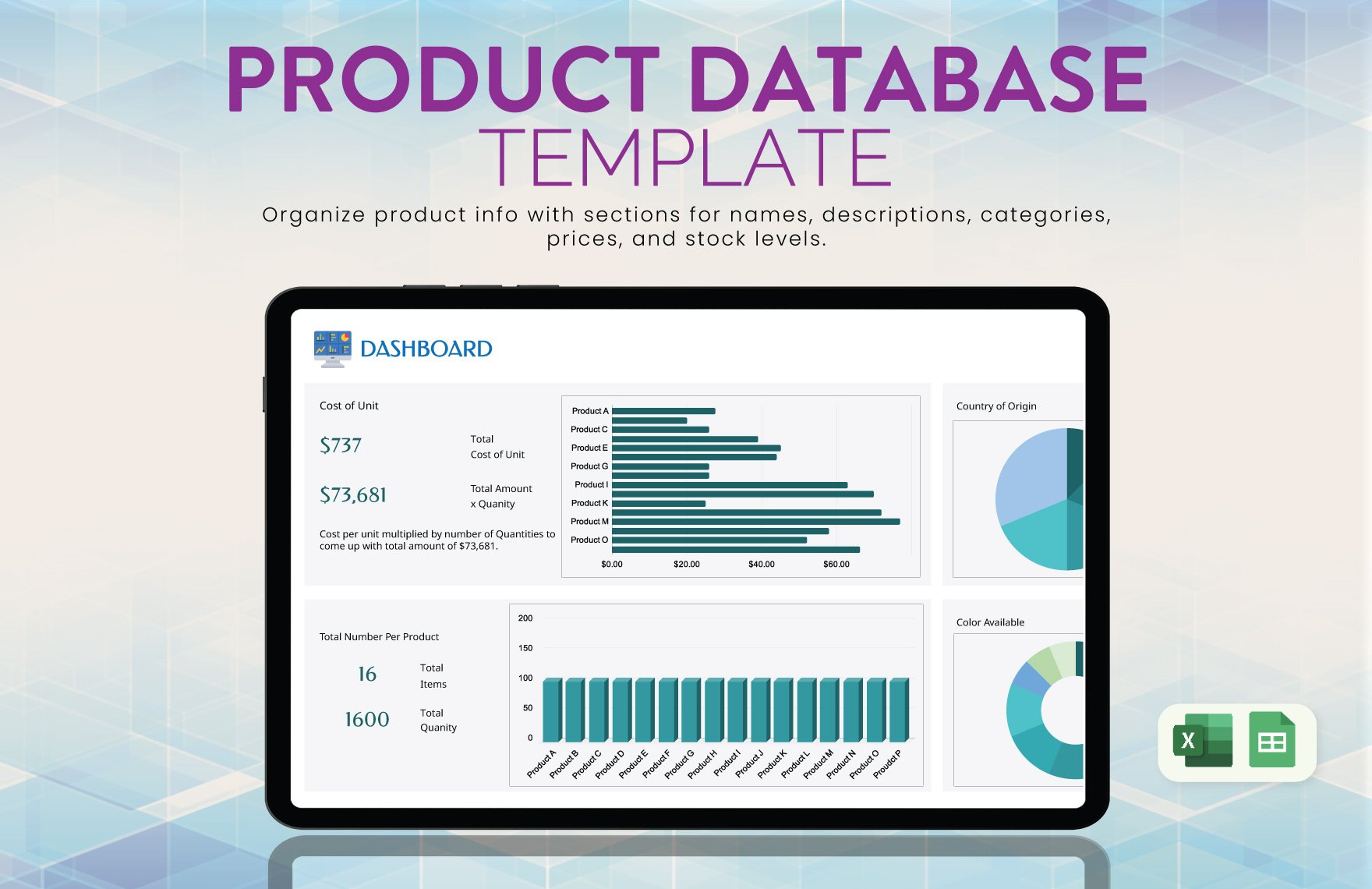 Product Database Template in Excel, Google Sheets