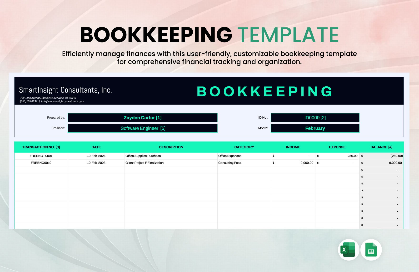 FREE Bookkeeping Template Download in Word Google Docs Excel PDF