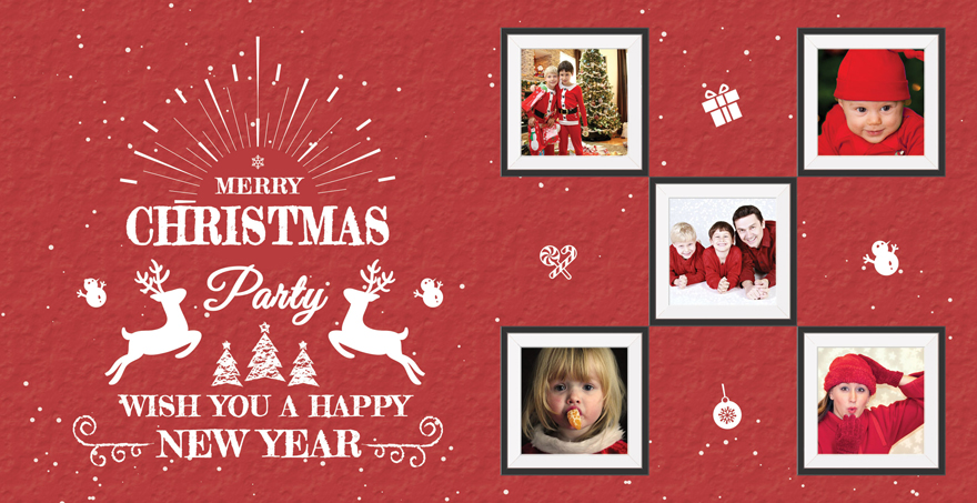 Retro Christmas Family Photo Card Template
