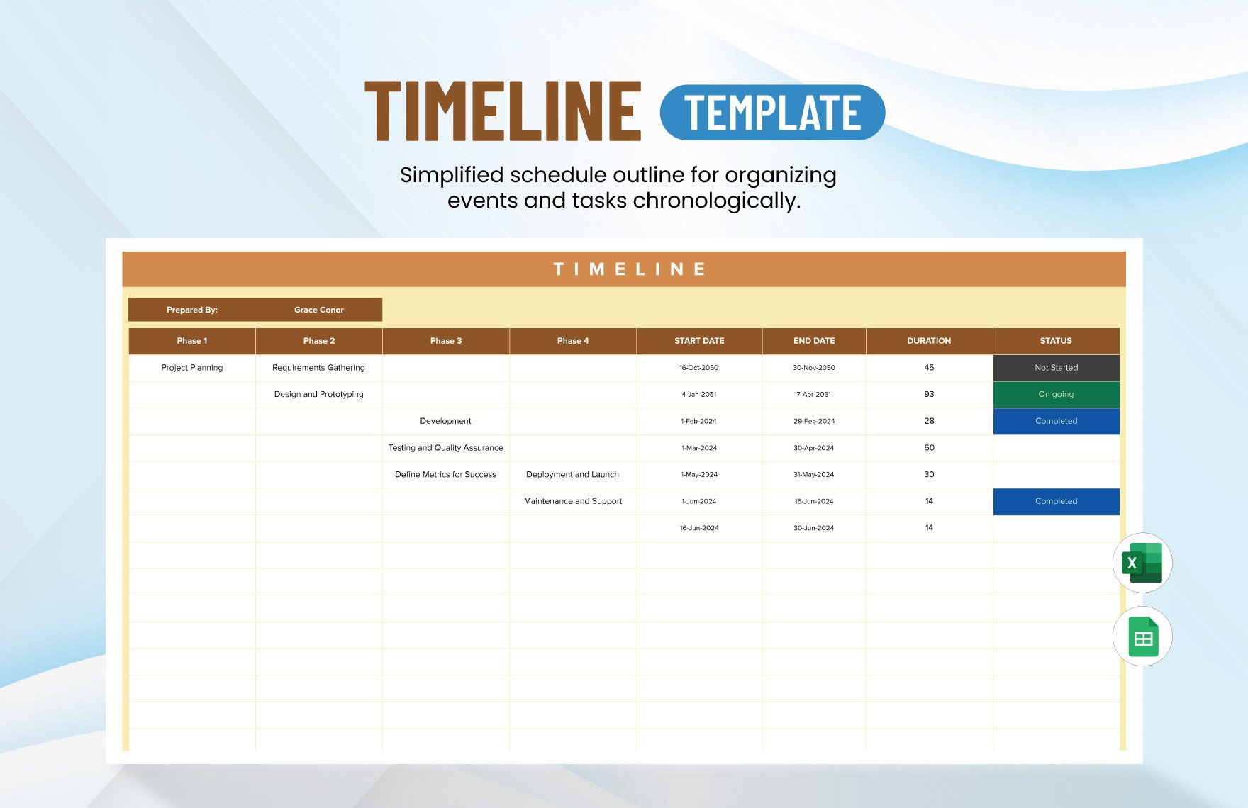 Free Timeline Template in Excel, Google Sheets