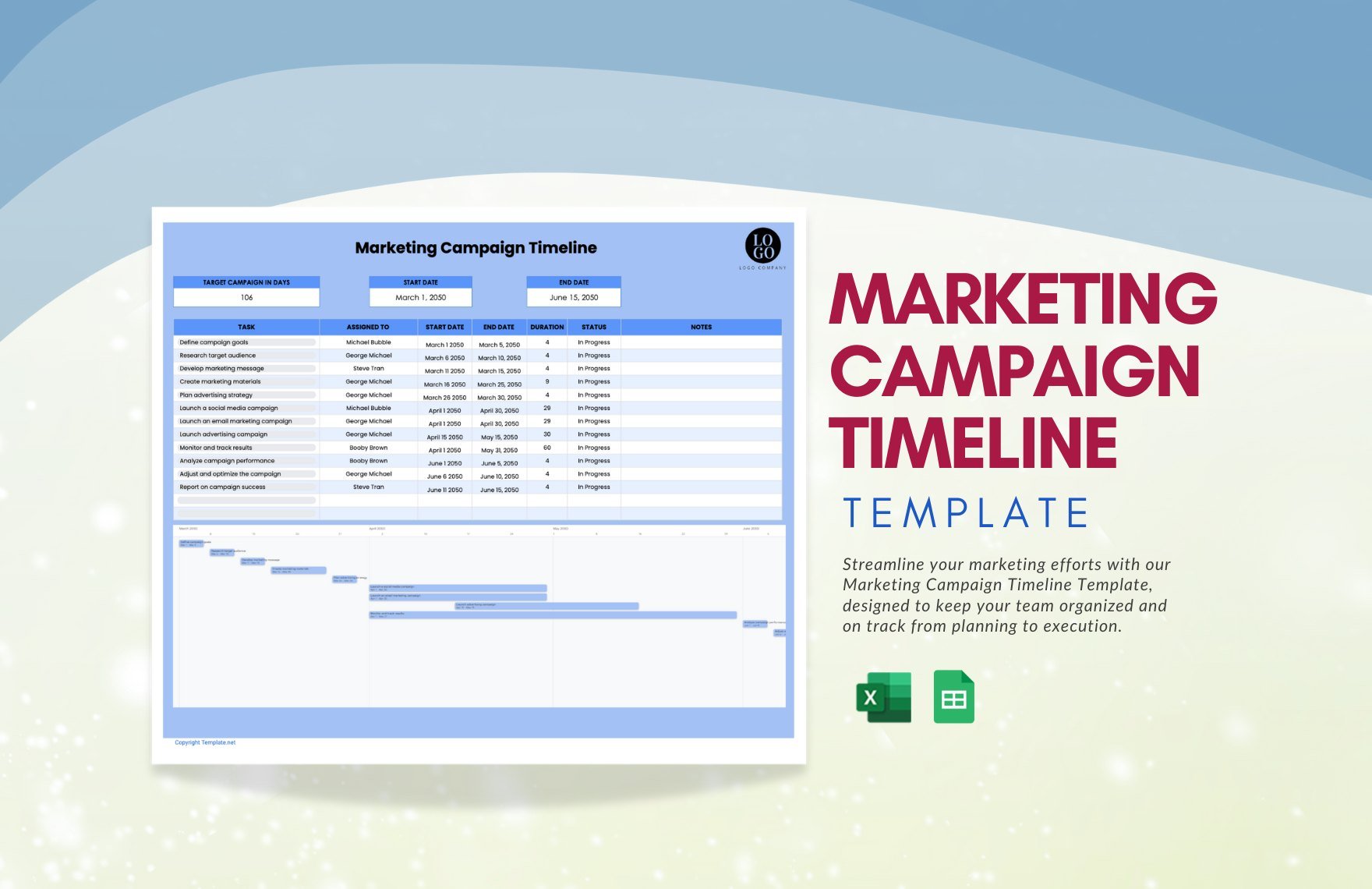 Marketing Campaign Timeline Template in Excel, Google Sheets - Download | Template.net