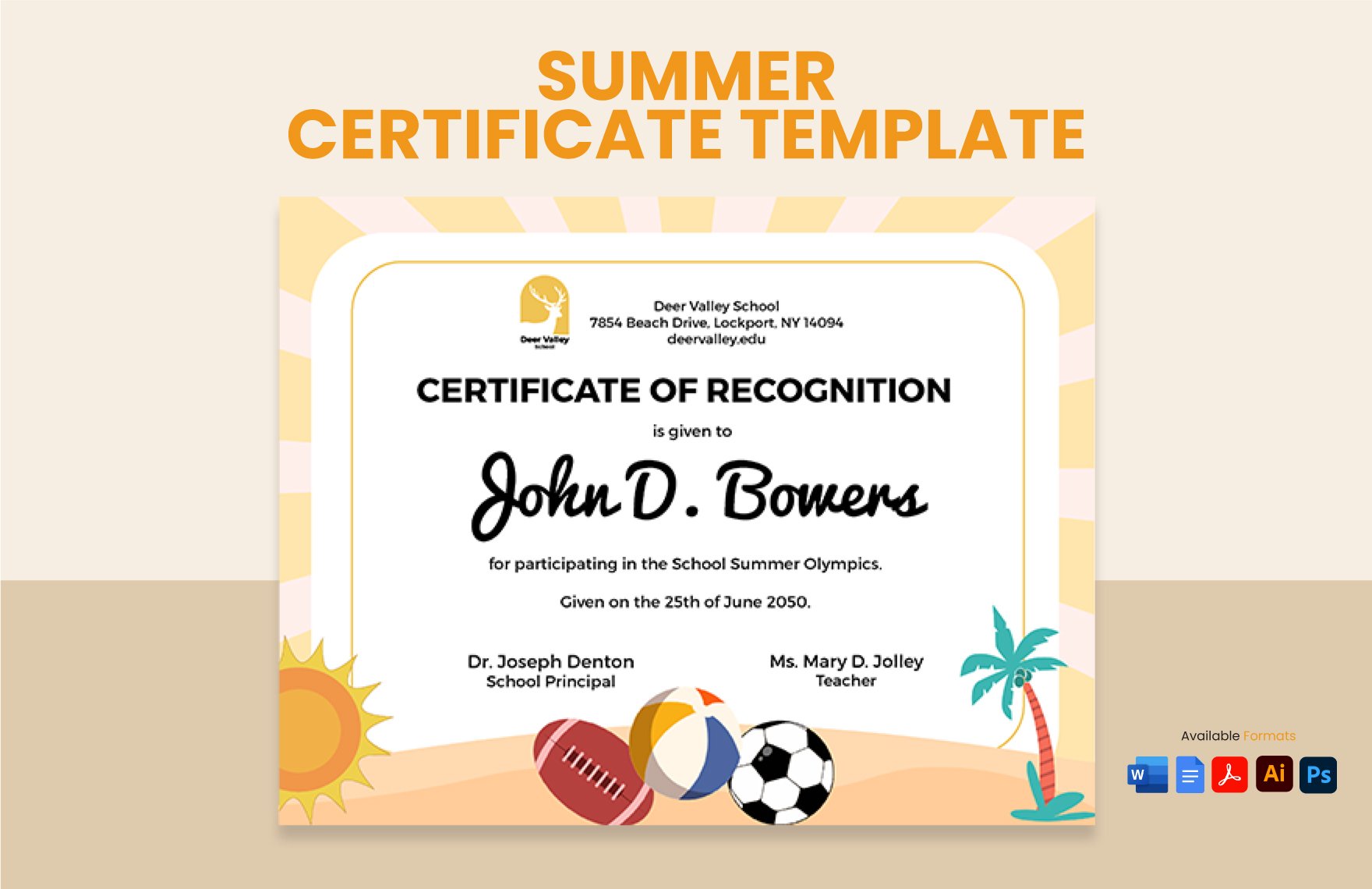 Free Summer Certificate in Word, Google Docs, PDF, Illustrator, PSD