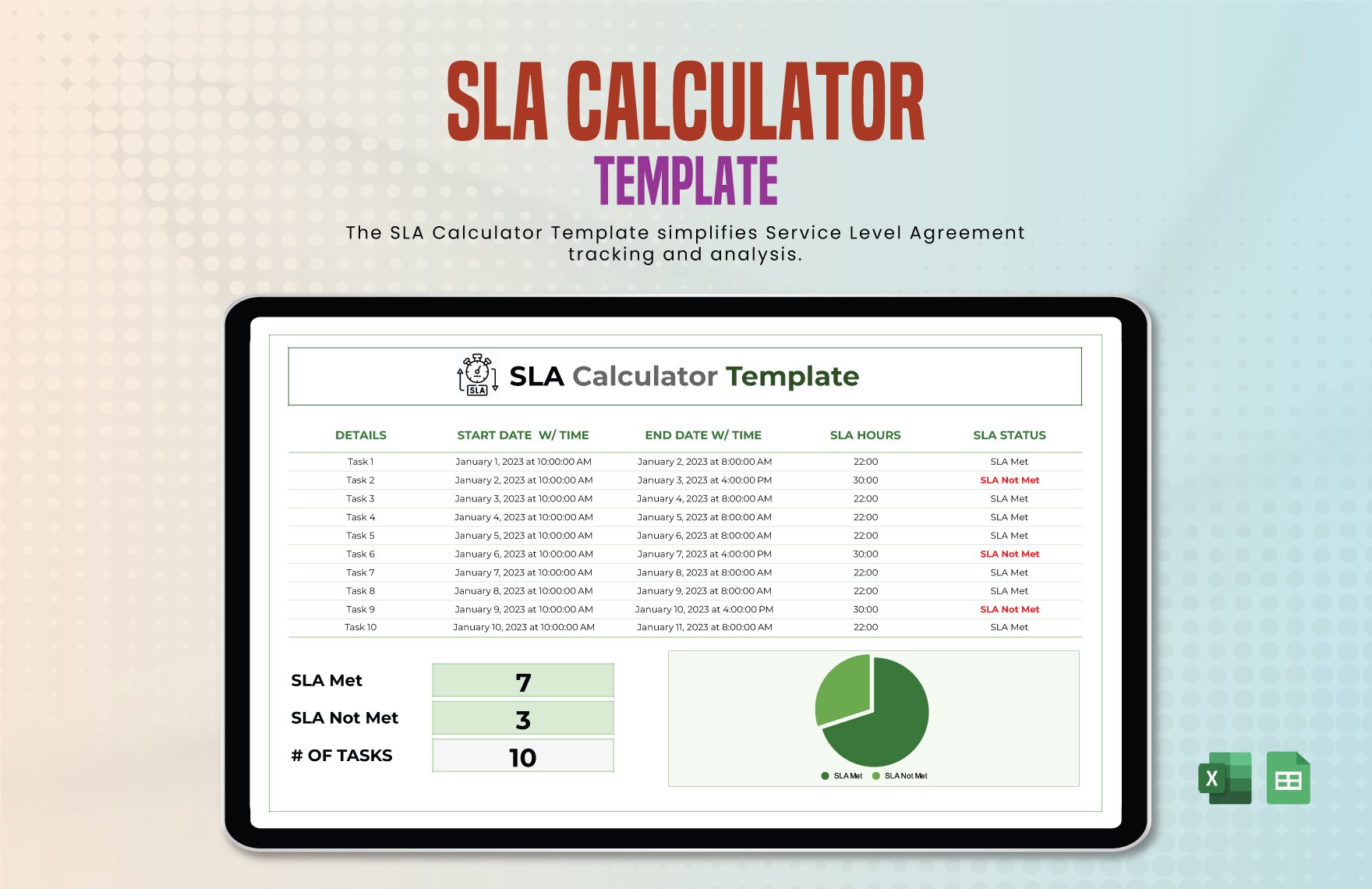 SLA Calculator Template in Excel, Google Sheets