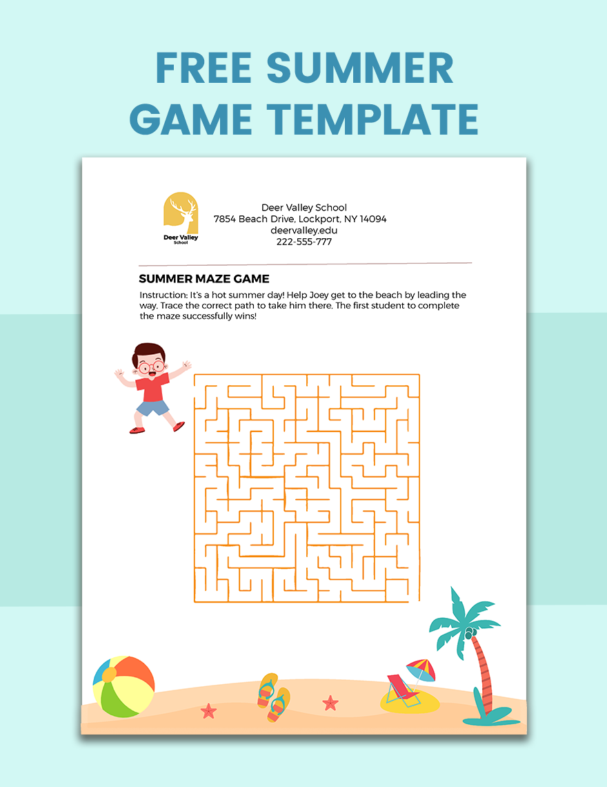 Summer Game in Word, Google Docs, PDF, Illustrator, PSD