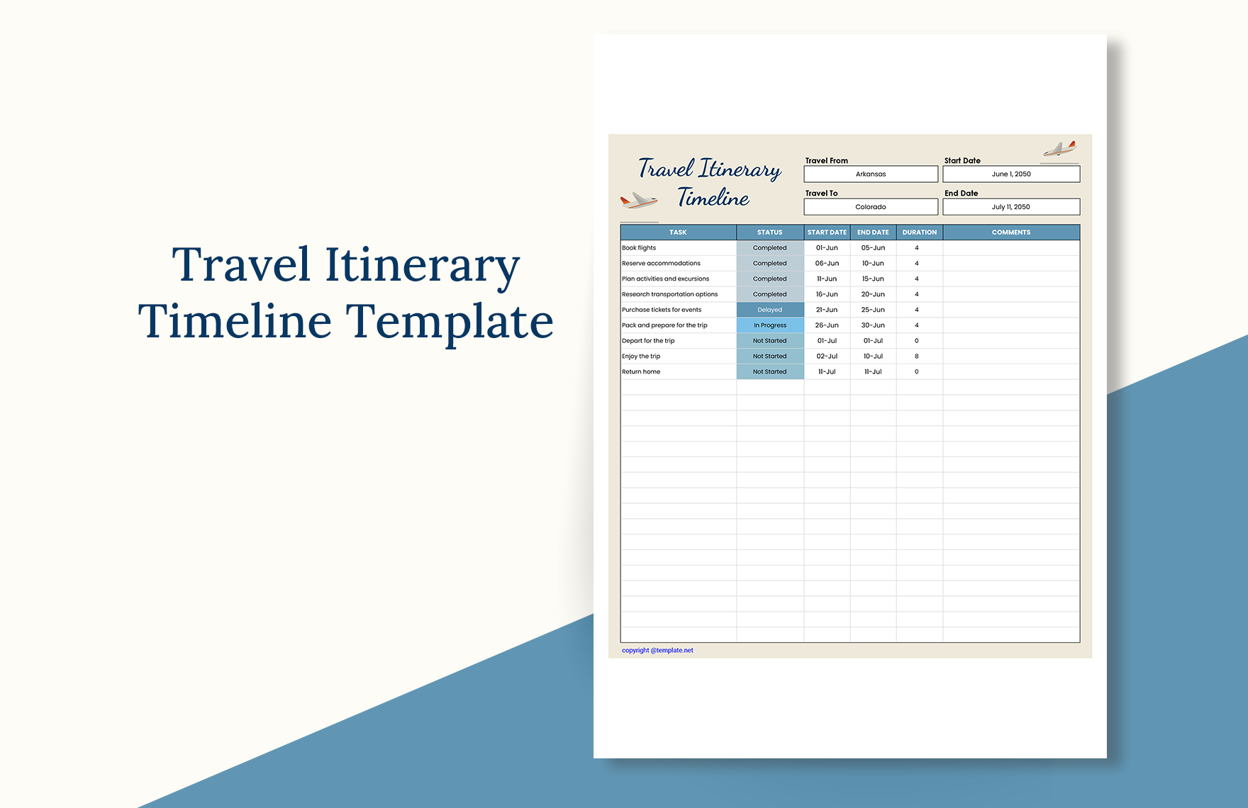 Travel Itinerary Timeline Template Download in Excel, Google Sheets