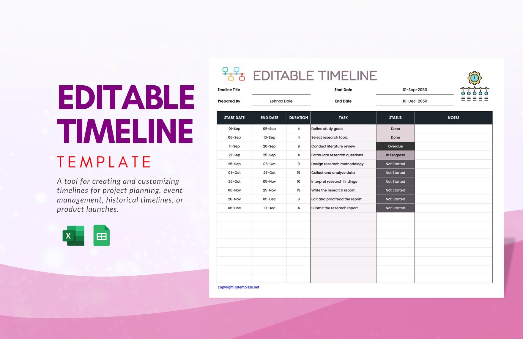 Editable Timeline Template in Excel, Google Sheets