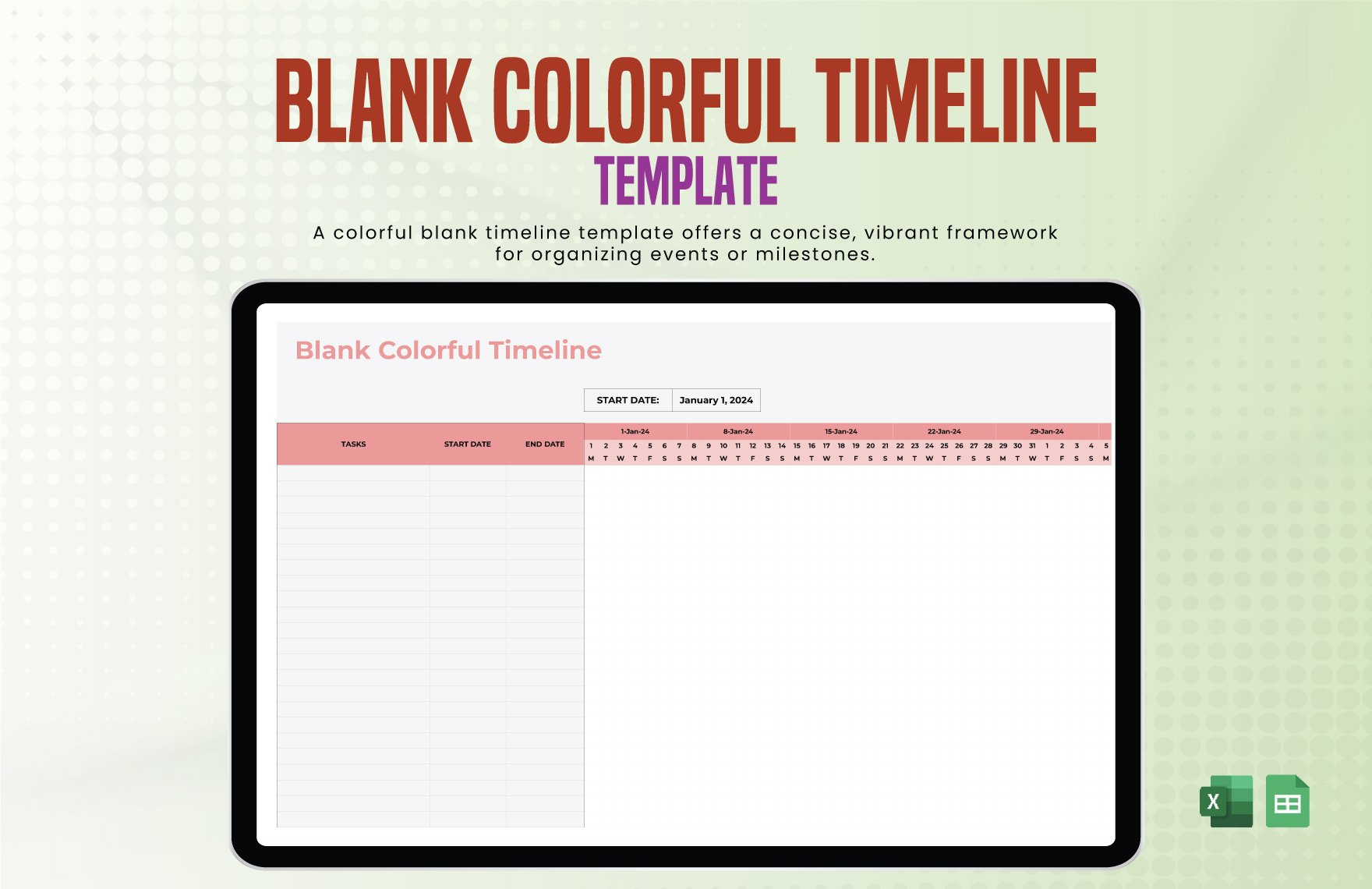 Blank Colorful Timeline Template in Excel Google Sheets Download