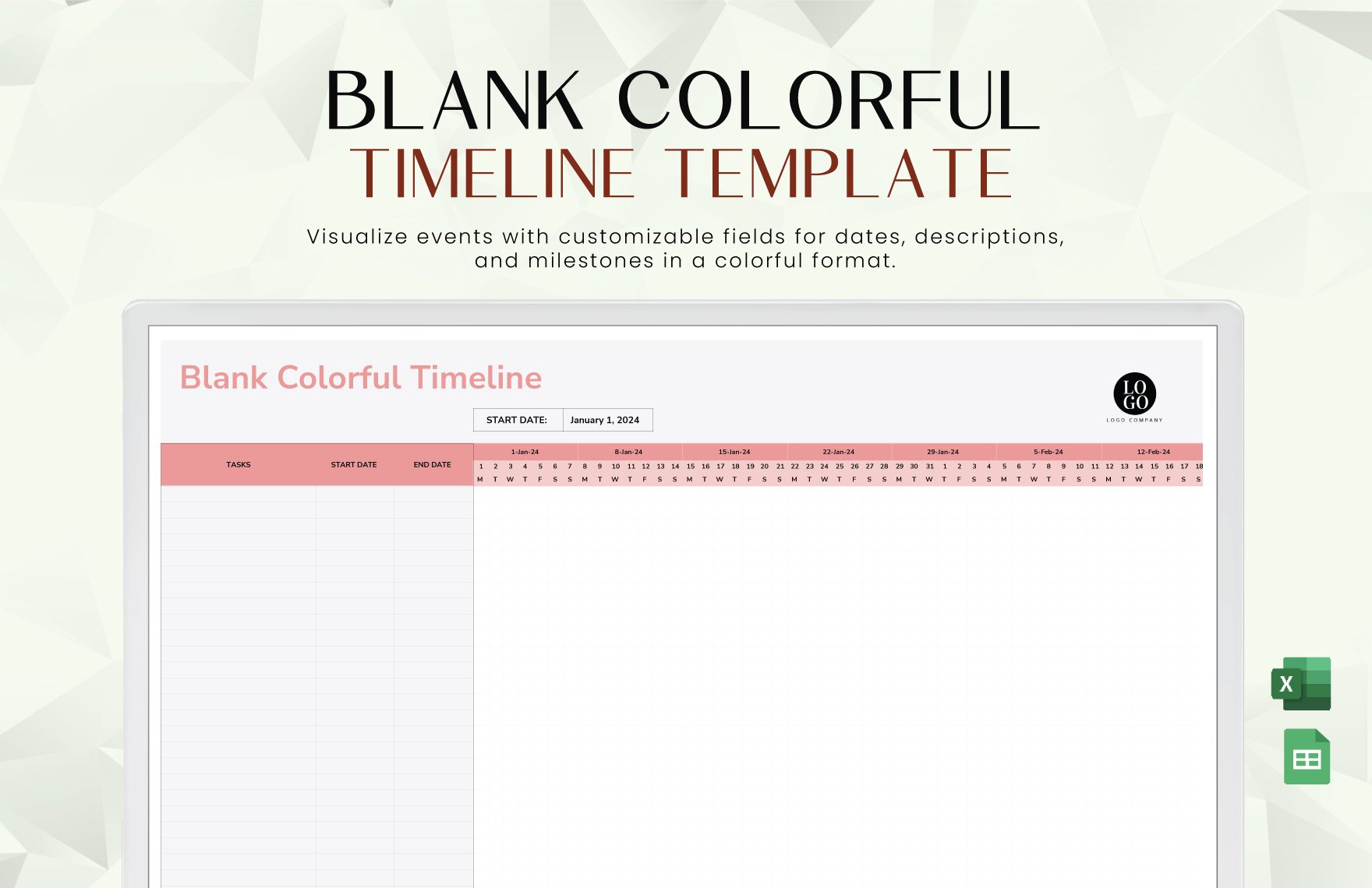 Free Blank Colorful Timeline Template in Excel, Google Sheets