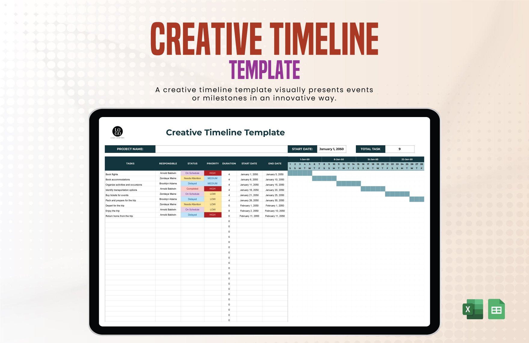 Creative Timeline Template in Excel, Google Sheets