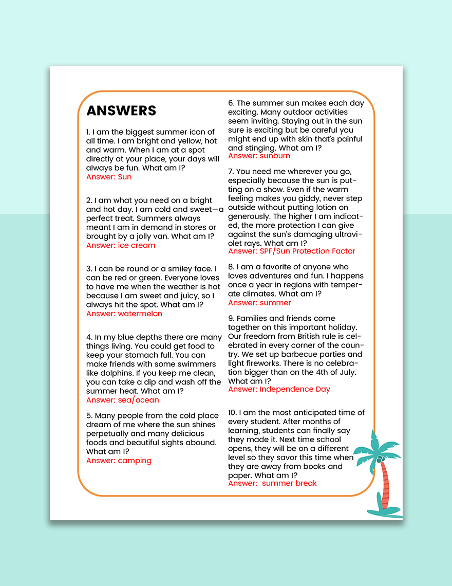 Free Summer Riddle Template to Edit Online