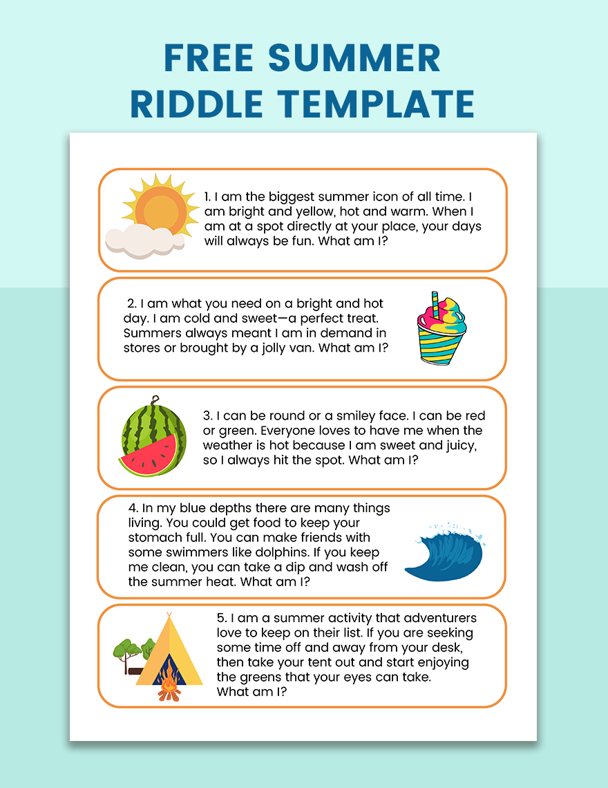 Summer Riddle in Illustrator, MS Word, Portable Documents, Photoshop ...