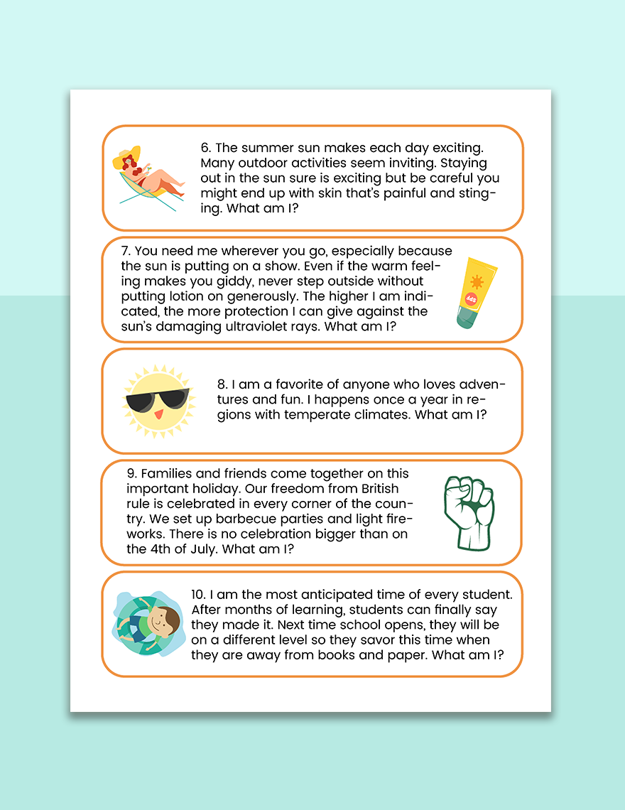 Free Summer Riddle Template to Edit Online