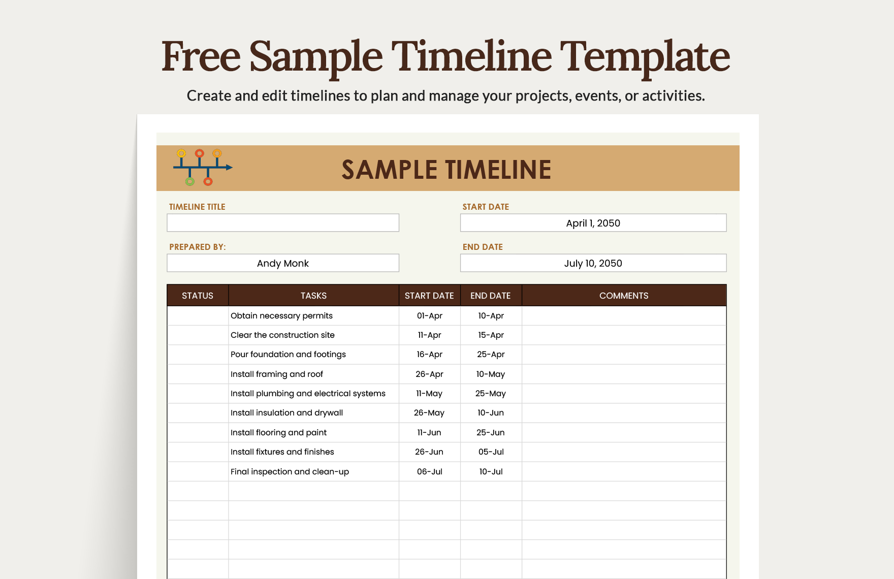 Free Sample Timeline Template Excel Google Sheets Template