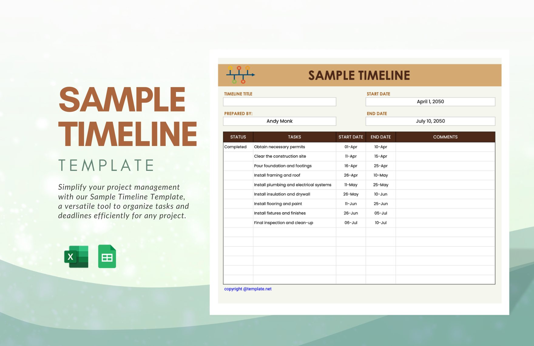 Free Sample Timeline Template in Excel, Google Sheets