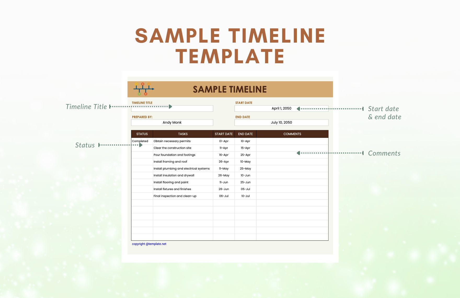 Sample Timeline Template