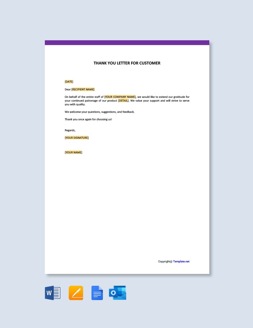 Free Professional Thank You Letter for Customer Template