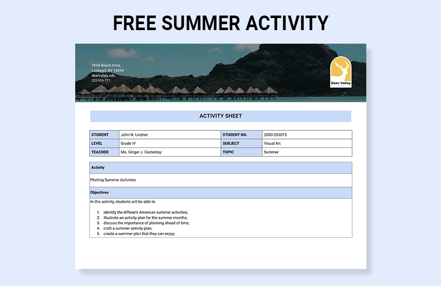 Summer Activity Template