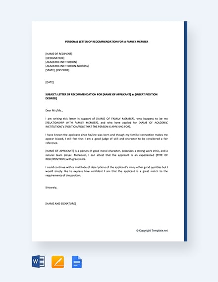 Sample Character Reference Letter For A Relative