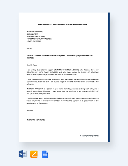 free-personal-letter-of-recommendation-for-a-family-member-template