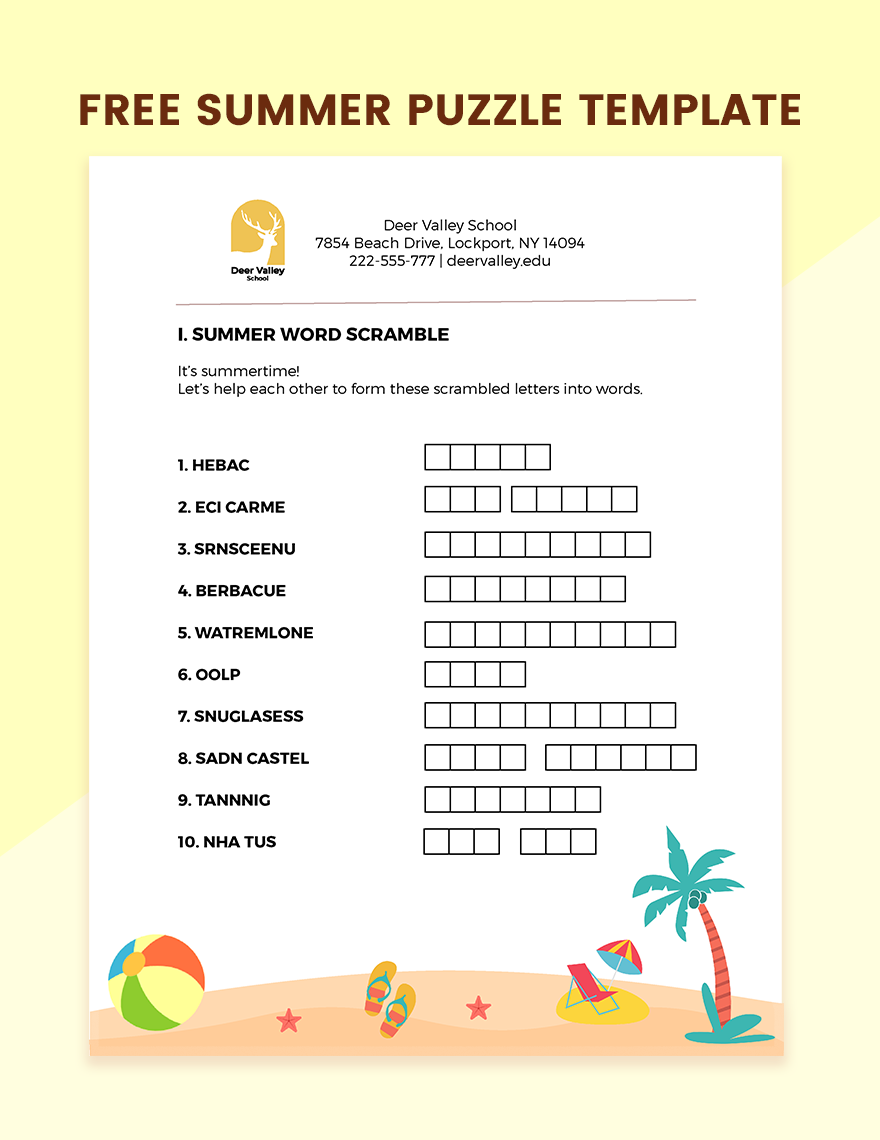 Free Summer Puzzle in Word, Google Docs, PDF, Illustrator, PSD