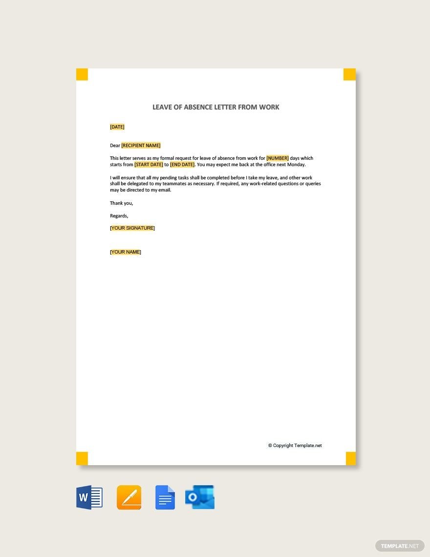 Free Leave of Absence Letter from Work Template