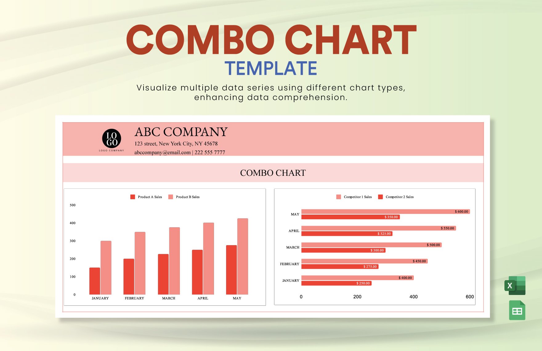Combo Chart Template in Excel, Google Sheets