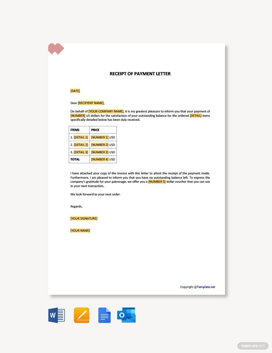 Receipt of Payment Letter Template