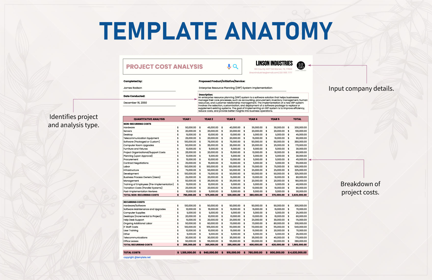 Project Cost Analysis Chart Template