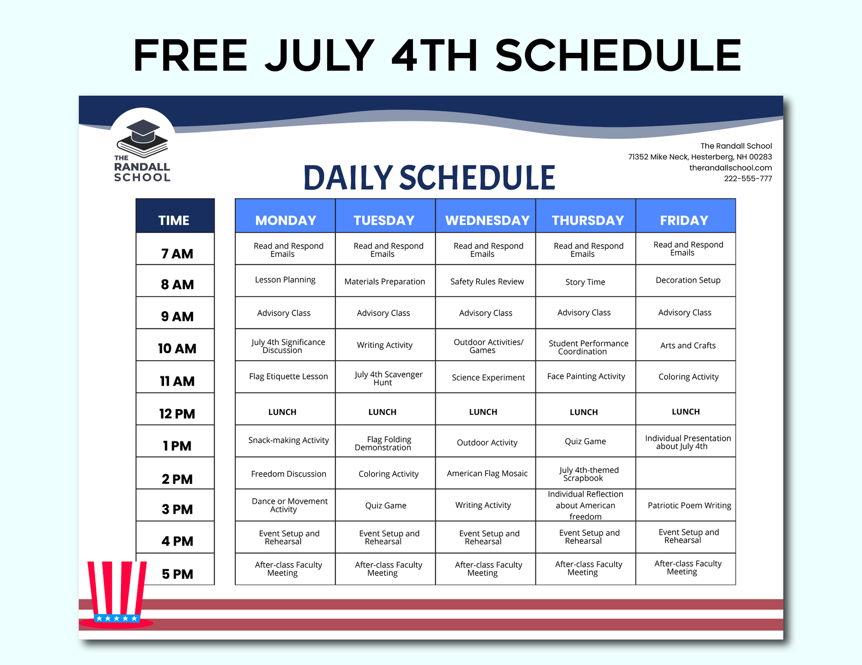 Free July 4th Schedule