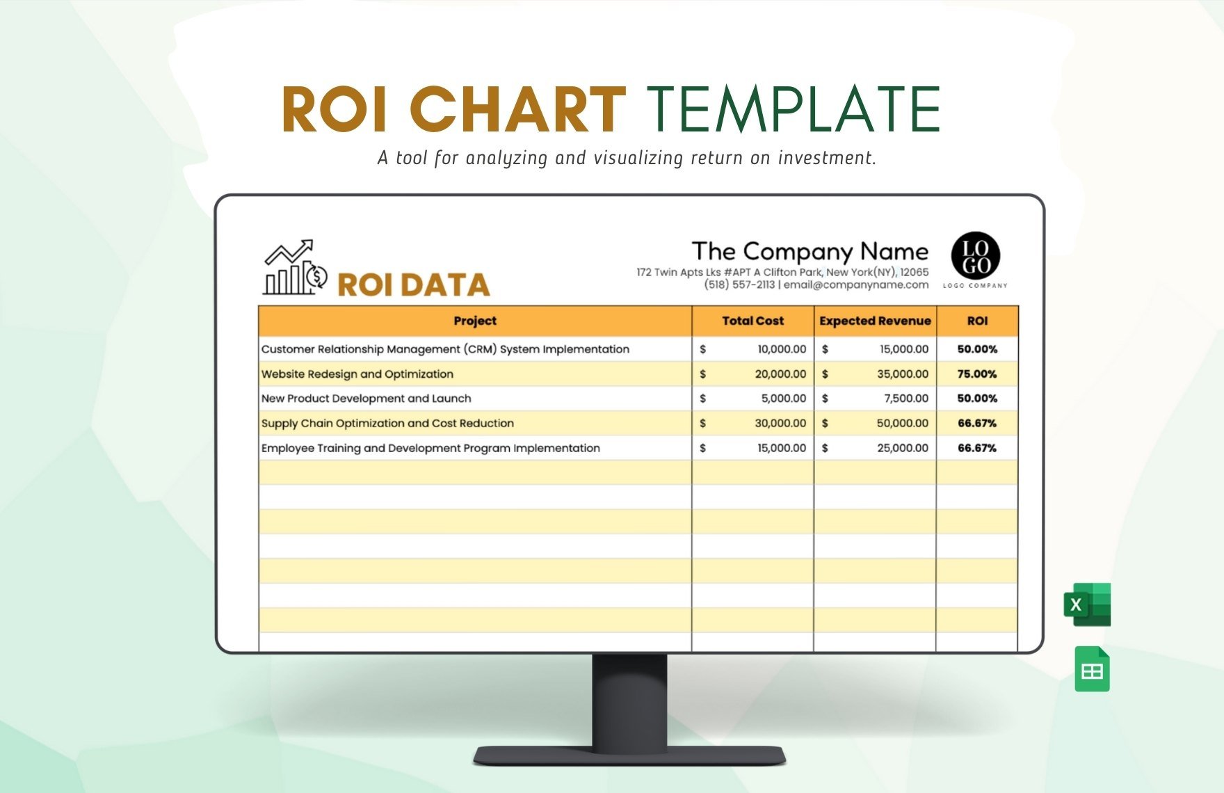 ROI Chart Template in Excel, Google Sheets