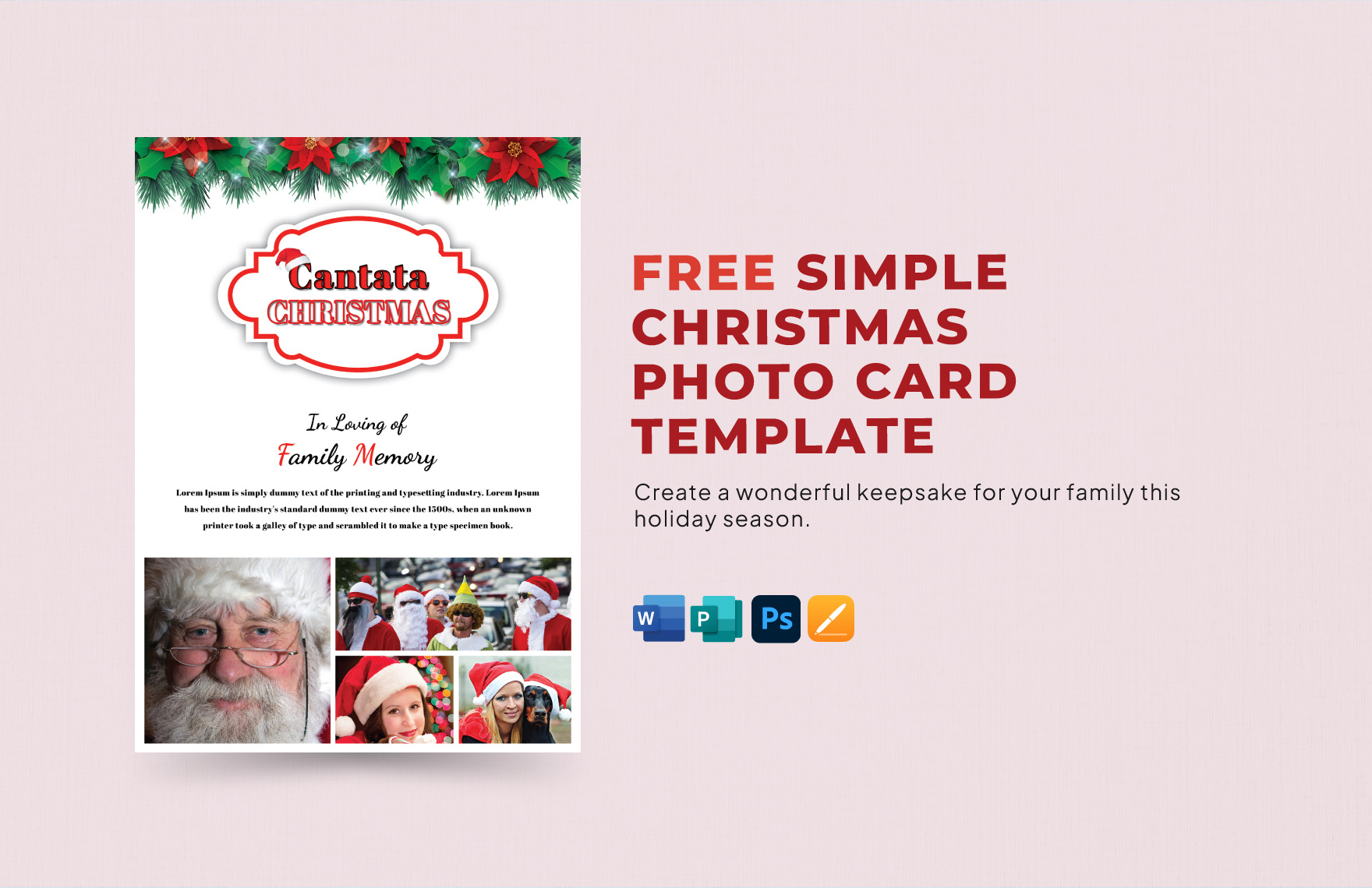 Free Simple Christmas Photo Card Template in Word, PSD, Apple Pages, Publisher