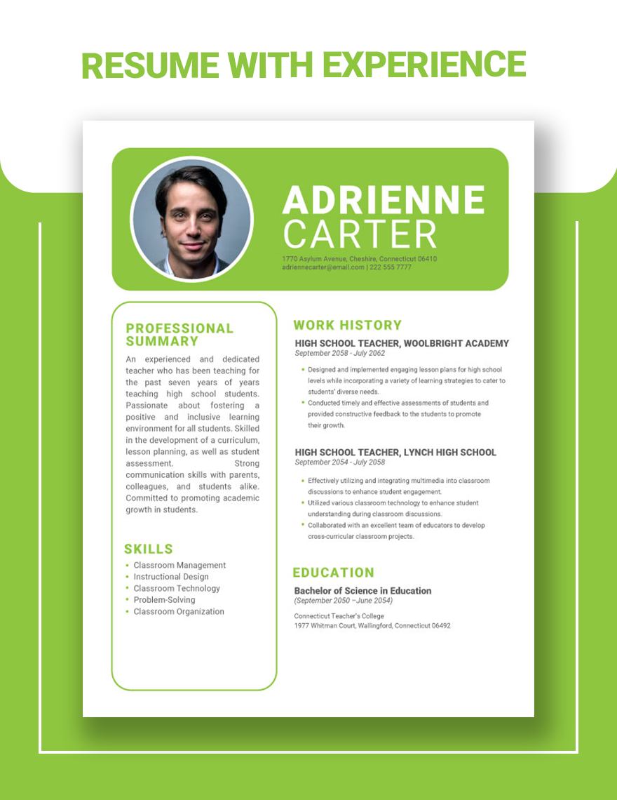 Free Resume with Experience Template in Word, PDF
