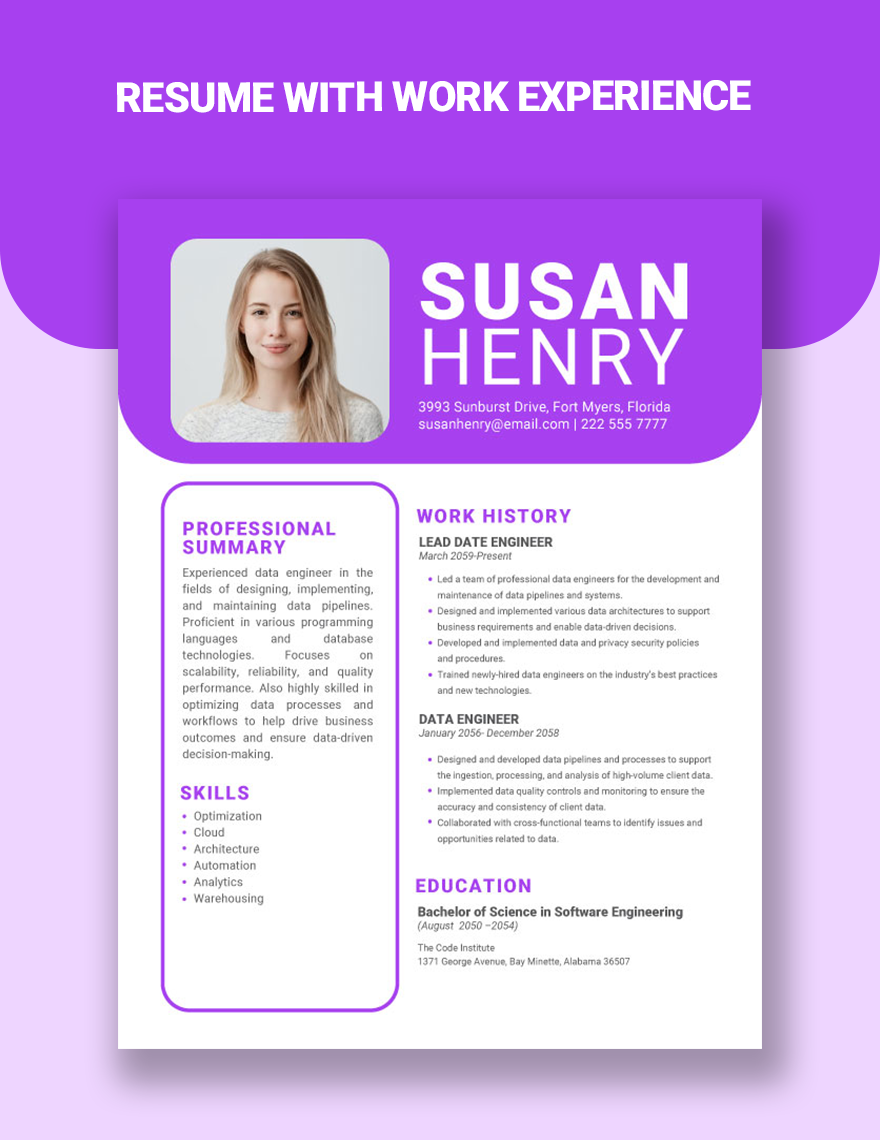 Free Resume with Work Experience Template