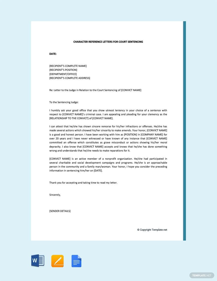 Free Character Reference Letters For Court Sentencing Download In 