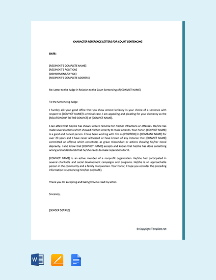 Free Sample Character Reference Letter For Court
