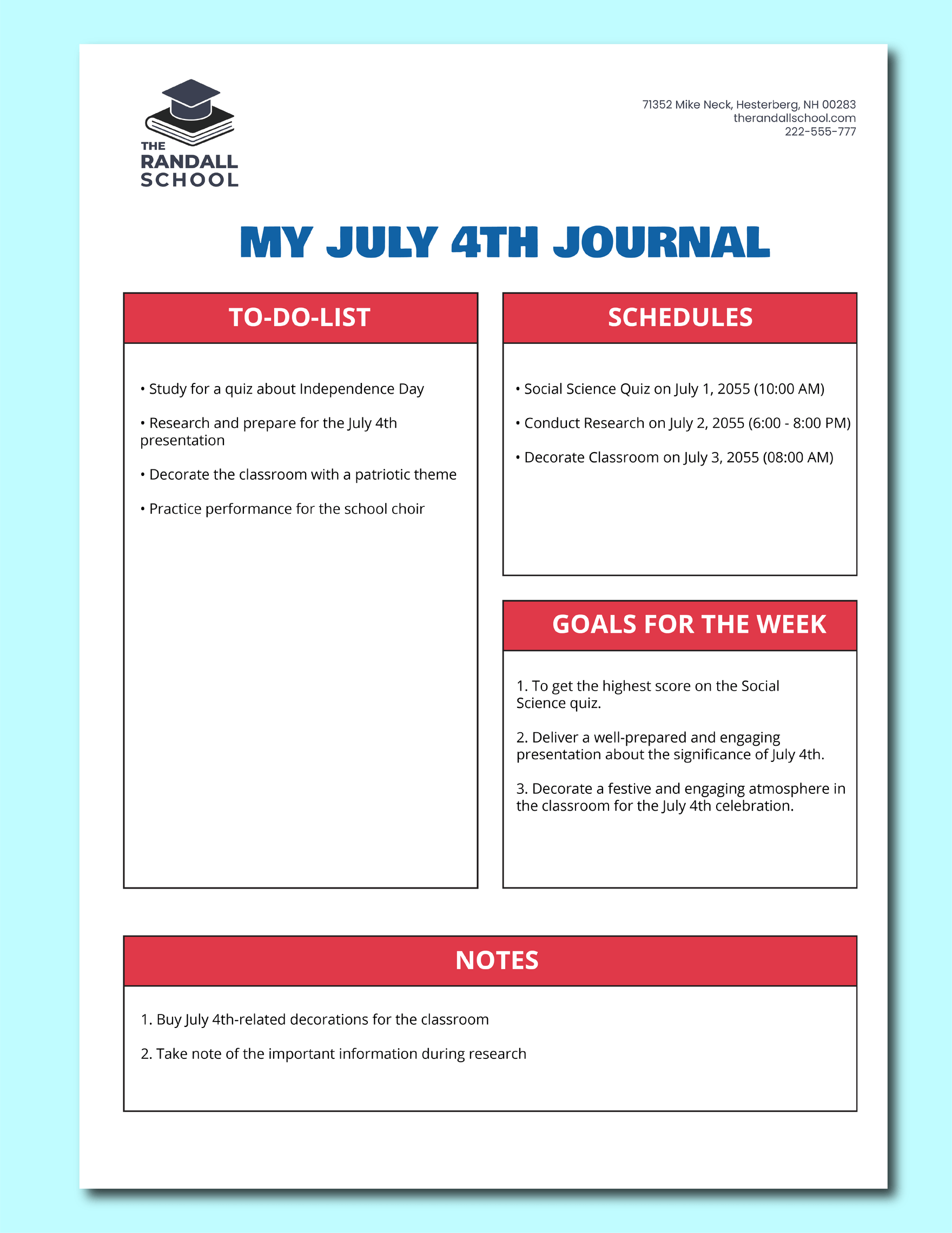 July 4th Journal