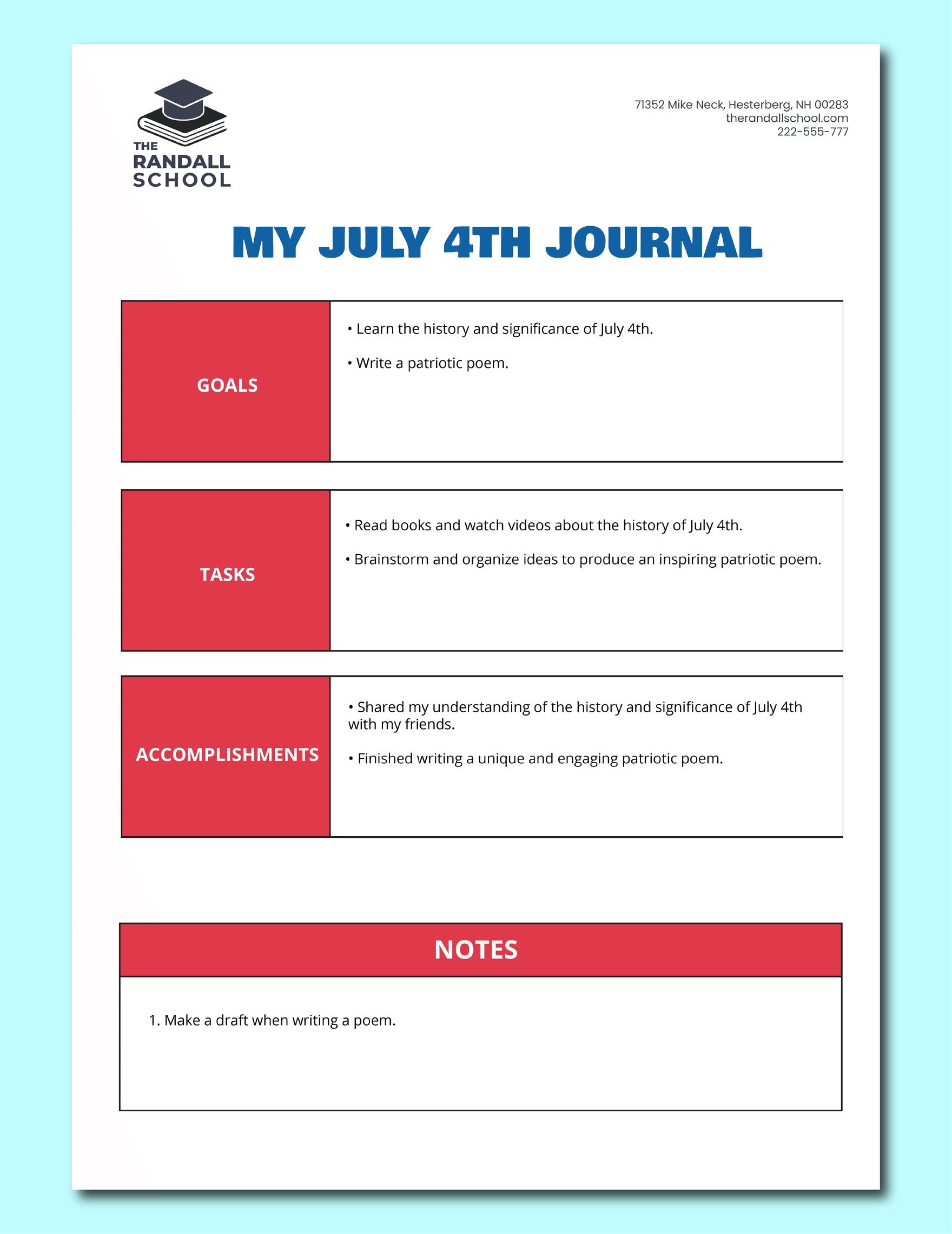 July 4th Journal