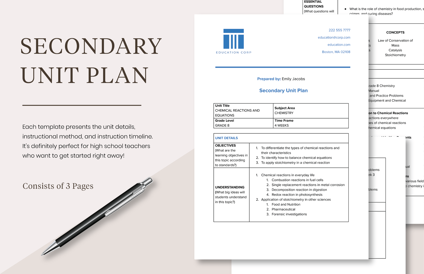 Free Secondary Unit Plan 