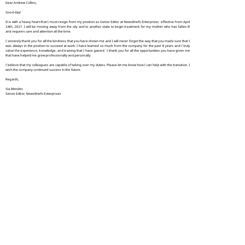 Free Resignation Letter Due to Family healthy Reasons Template.jpe