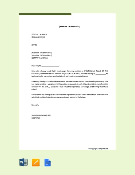 Free Resignation Letter Template Due To Health Issues Download 1440