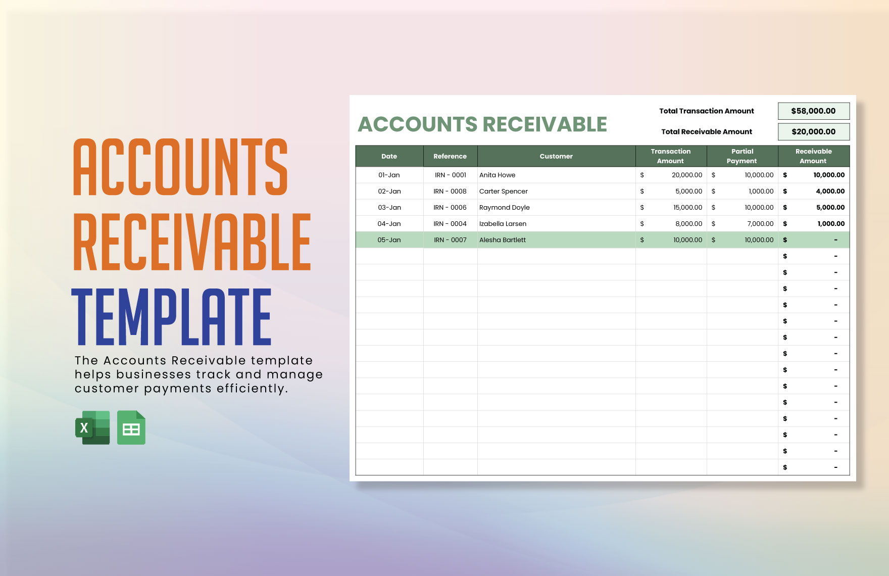 Accounts Receivable Template in Excel, Google Sheets