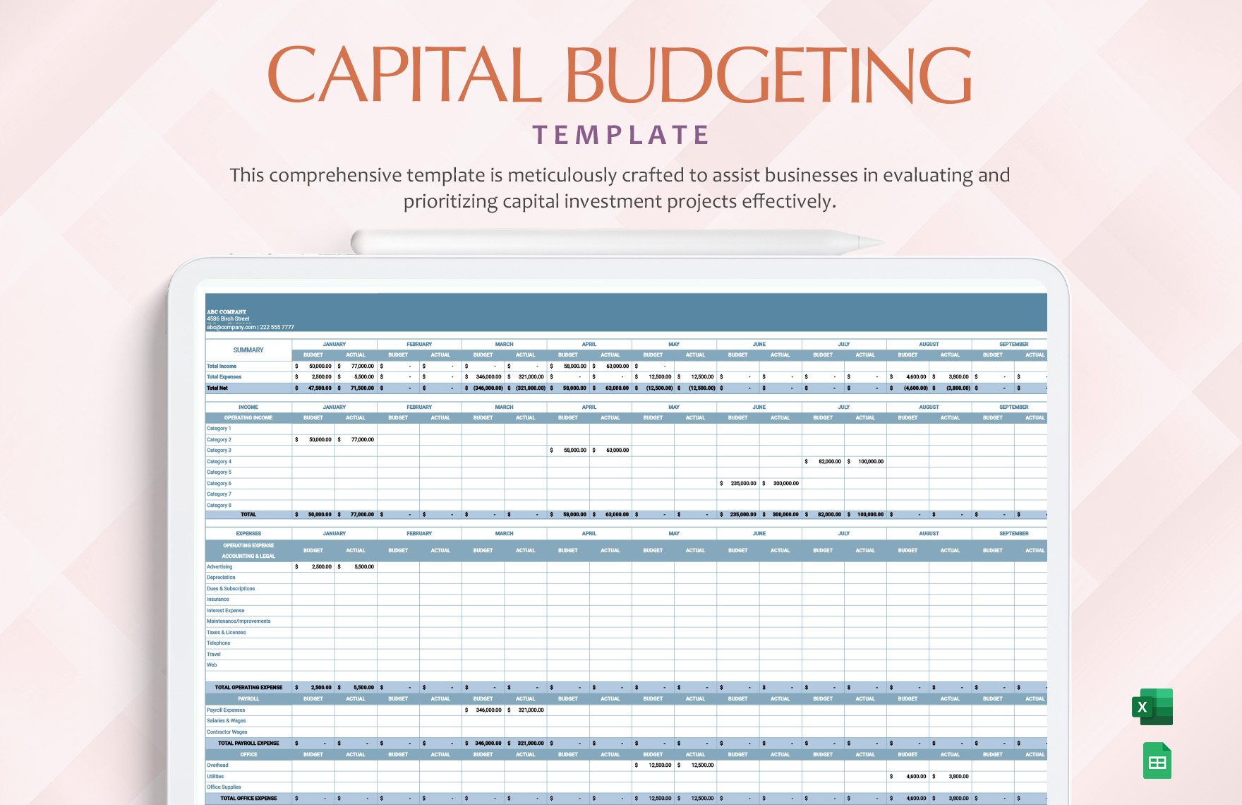 Free Capital Budgeting Template in Excel, Google Sheets