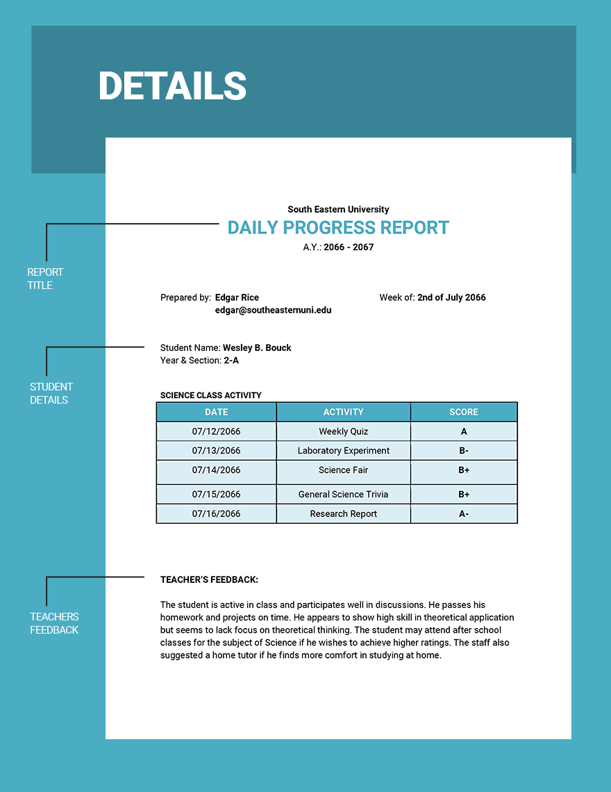 Daily Progress Report Card - Word | Template.net