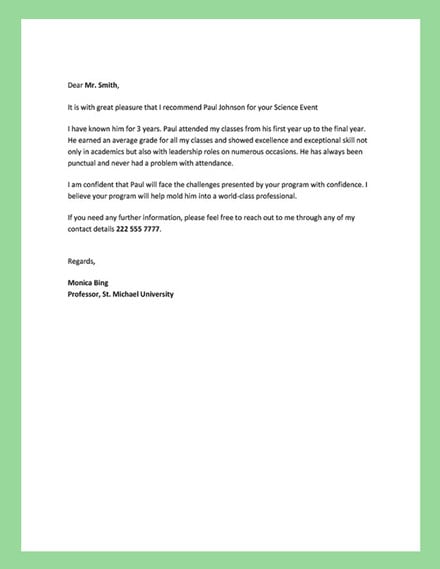 Free Academic Reference Letter Template