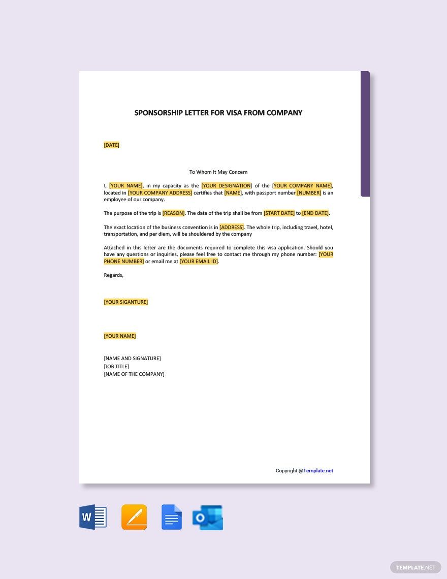 Sponsorship Letter for Visa from Company in Google Docs, Word, Pages